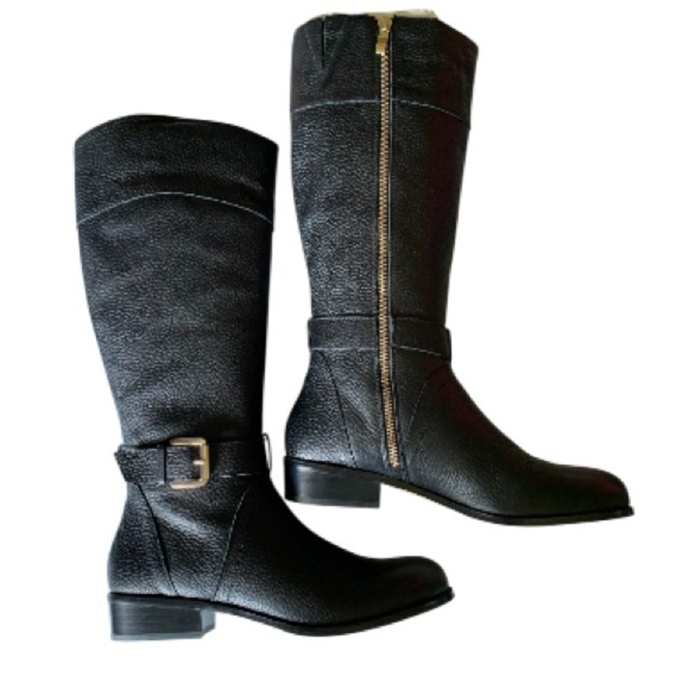 LandsEnd NIB Women Pebble Leather Classic Tall Riding Boots Gold Hardware - Picture 3 of 11